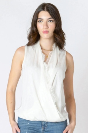 Black Tape Lace Wrap Blouse in Pearl