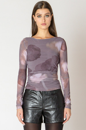 Black Tape Mesh Top in Mauve Floral