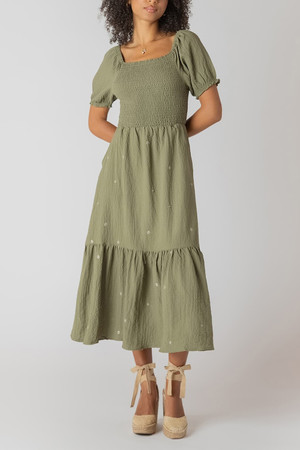 Room 34 Smocked Maxi Dress in Sage