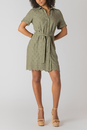Room 34 Eyelet Shirt Dress in Sage