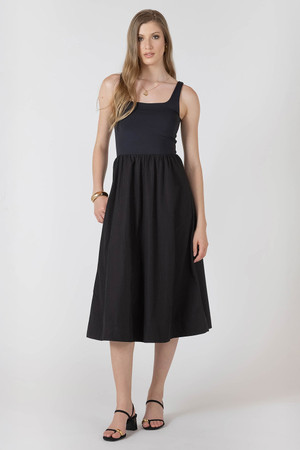 Black Tape Drop Waist Midi Dress in Black