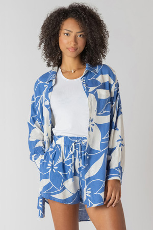 Room 34 Floral Linen Shirt in Azure