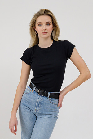 Brunette The Label Ribbed Cap Seeve Tee in Black