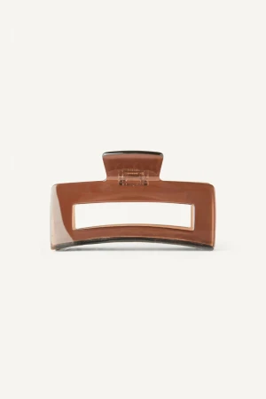 Front view of Kōv Essentials small daily hair claw clip in warm cider brown on a white background