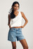 Front view of Mavi Heidi long denim shorts in light brushed classic blue showing high-rise waist and light wash