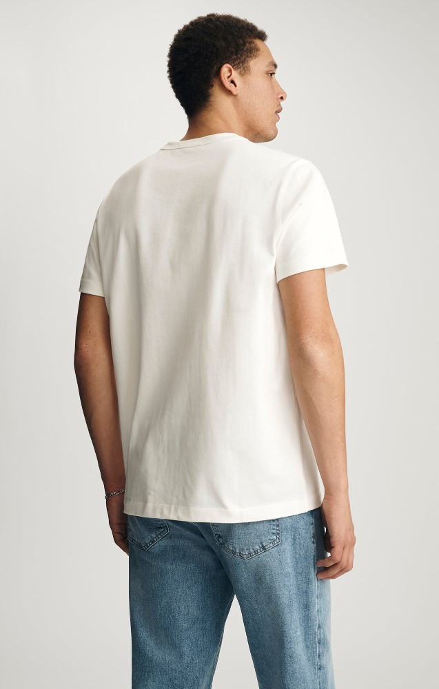 Back view of Mavi Heritage antique white crew neck t-shirt showing smooth back yoke and hemline