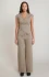 Full-length front view showing the complete outfit set with wide-leg trousers and a fitted sleeveless wrap top.