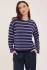 Front view of Gentle Fawn Indy long sleeve top in navy stripe showing crew neck and long sleeves