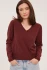 Front view of Gentle Fawn Carina pullover in bordeaux showing V-neckline and long sleeves