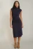 Front view of Black Tape Muse mockneck midi dress in navy showing mock neckline