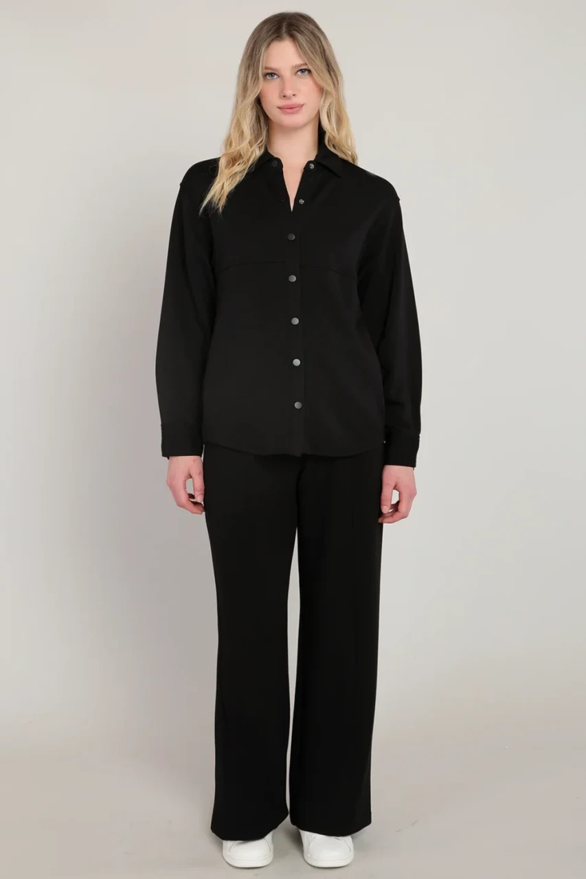 Front view of Dex scuba pull-on pant featuring smooth structured fabric and elastic waist