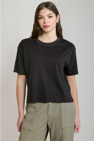 Front view of Dex short sleeve essential crewneck tee in soft jersey knit