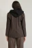 Back view of Dex dark brown black detachable hooded blazer showing structured fit