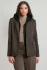 Front view of Dex detachable hooded blazer in dark brown black tailored knit