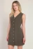 Front view of Dex sleeveless v-neck button-up mini dress in lightweight woven fabric