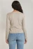 Back view of Dex heather oatmeal front tie cardigan showing clean drape and knit texture