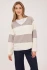 Front view of Gentle Fawn Annalise sweater in latte stripe showing v-neckline and long sleeves