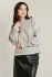Front view of Black Tape stitch turtleneck sweater in light gray melange showing ribbed neckline