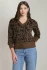 Front view of Dex leopard v-neck sweater in brown/black leopard showing jacquard animal print pattern