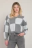 Front view of Dex colorblock sweater in heather grey block showing contrasting knit panels