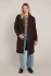 Full-length portrait of model wearing Room 34 dark brown Lottie long soft coat styled with outfit