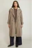 Front view of Dex detachable trench coat in taupe showing lapel collar and belt