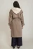 Back view of Dex taupe detachable trench coat showing clean lines and mid-length drape