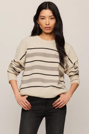 Front view of Z Supply Cirrus stripe sweater in chalk showing crew neckline and horizontal stripes