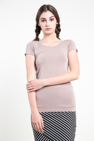 C'est Moi Bamboo SS Scoop Neck Top in Taupe