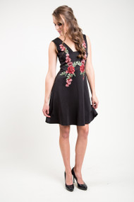 Dex Floral Applique Dress in Black