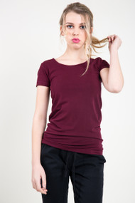 C'est Moi Bamboo SS Scoop Neck Top in Bordeaux