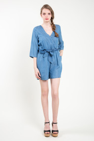 Dex V-Neck Romper in Blue