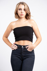 C'est Moi Bamboo Crop Tube Top in Black