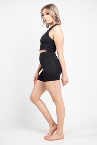 Girlfriend Collective High Rise Run Short in Black