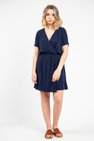 Black Tape Faux Wrap Dress in Indigo