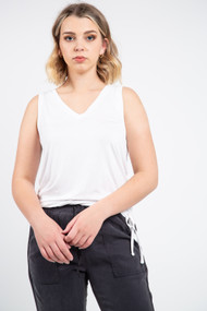 Black Tape Drawstring Tank in White