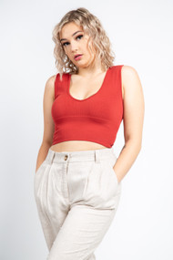 C'est Moi Bamboo Deep V Crop Top in Brick