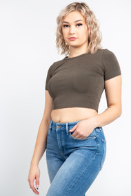 C'est Moi Bamboo Crop Tee in Olive