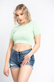 C'est Moi Bamboo Crop Tee in Mint