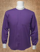 Men's Neckband Long-Sleeve Shirt Purple and White Cuffs