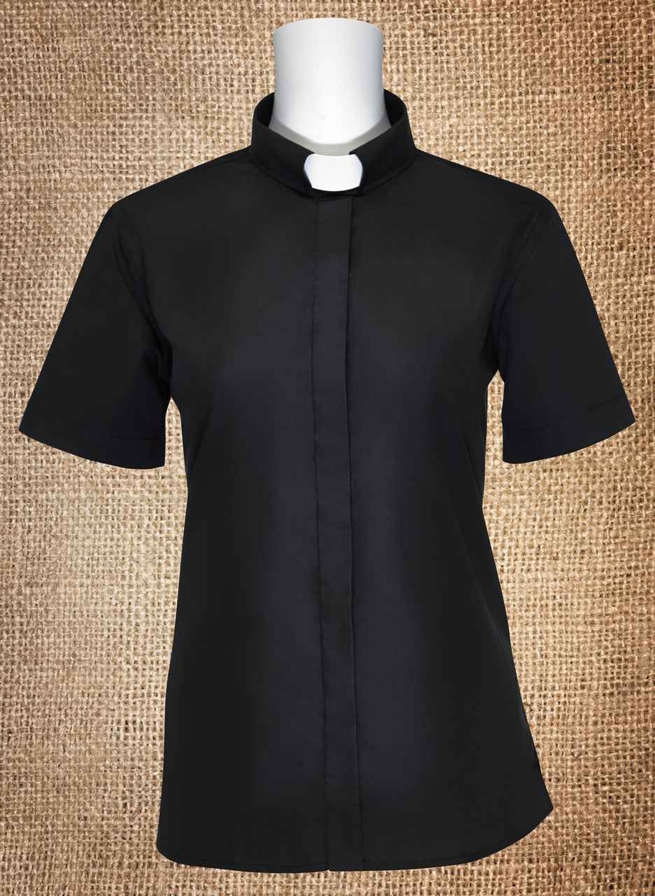 Women's Tab Collar Clergy Shirt Black SS