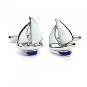 Blue Keel Yacht Silver Boat Cufflinks
