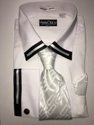 "ULTIMATE" 2XL 18.5 Classy Conservative White with Black Lines 4 pc. Dress Shirt Set