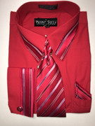 "ULTIMATE" 2XL 18.5 Red and Blue Striped Pattern (Tie Matches with Collar) 4 pc. Dress Shirt Set
