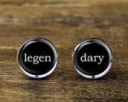 Z"legen" "dary" LEGENDARY Black Written Circle Cufflinks with Silver Backing
