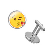 ZEMOJI (Face Throwing a Kiss) Novelty Circle Cufflinks with Silver Backing