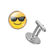 ZEMOJI (Smiling Face With Sunglasses) Novelty Circle Cufflinks with Silver Backing