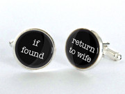 Z"if found" "return to wife" If Found.. Return To Wife Novelty Black Written Circle Cufflinks with Silver Backing