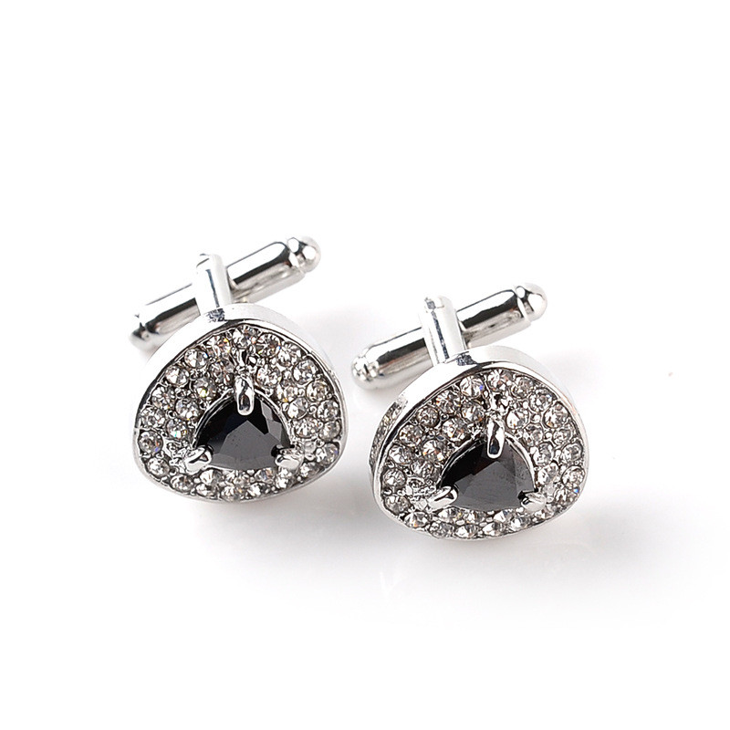 **Gorgeous Diamond-Look Stone Triangle Cufflinks in Black - Penny Suits