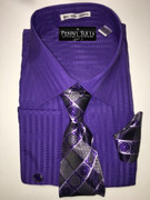 "ULTIMATE" 4XL 20.5 Shadow Stripe Purple with Beautiful Tie 4 pc. Dress Shirt Set